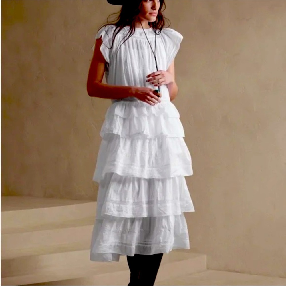 Banana Republic Selene Embroidered Midi Dress-w/ flutter sleeve-White-Size S-NWT